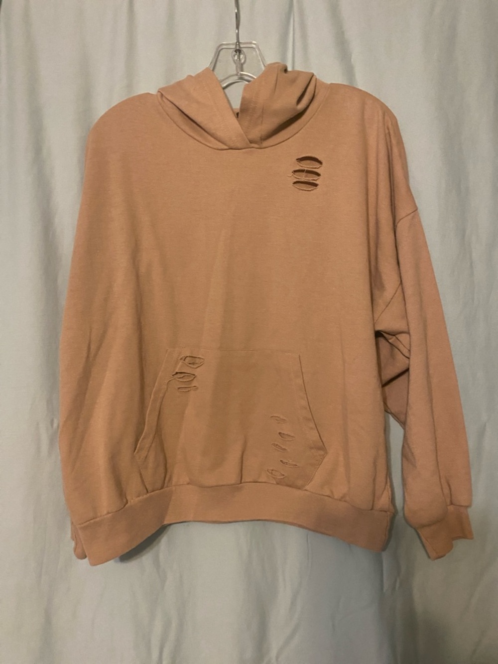 Distressed Hooded Pullover Sweatshirt Hoodie - Dusty Peach